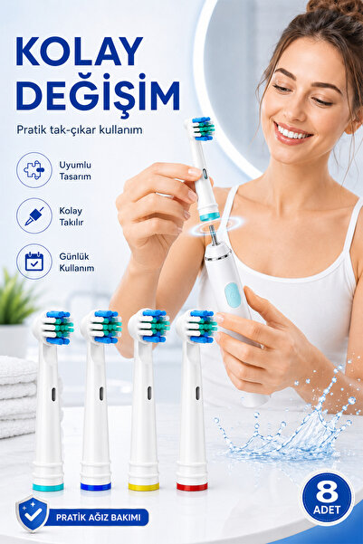Beatitude 8 Adet Şarjlı ve Pilli Diş Fırçası Uyumlu Oral-B Muadili Yedek Başlık Ağız Bakım Fırçası