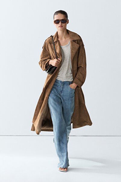Massimo Dutti Uzun süet deri trençkot