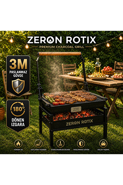 Zeronn Zeron Rotix Ayarlanabilir Döner Mangal – Taşınabilir Çelik Izgara