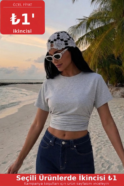 COMBİNE MİCHAİL Tricou crop gri, mulat, cu mâneci liliac, pentru femei