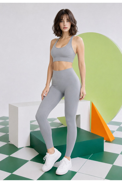 REAL DREAM Women's Sports Leggings Push up Seamless Gathering High Waist - Gray