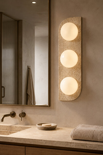 Baz Aydınlatma Travertine Opal Glass Triple Wall Sconce G9 Bulb Included Mode...