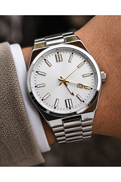 Weluxa Men's Wristwatch Silver Color with Calendar Stylish Design Gift Boxed