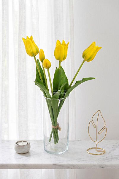 Yapay Çiçek Deposu Real Textured Premium 5-Branch Istanbul Tulip Bouquet 45 c...