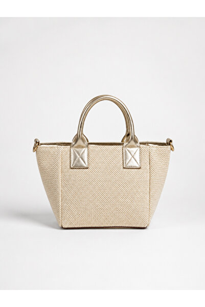 nura Beige Straw Women's Letter Model Hand and Shoulder Bag