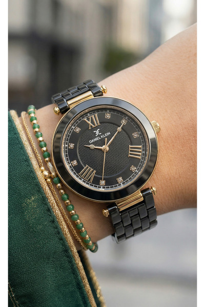 Daniel Klein Premium Black Ceramic Band Watch for Women DK.1.14282-3