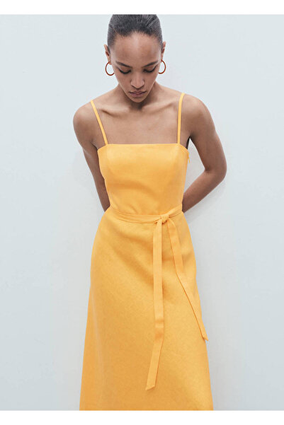 MANGO Woman Keten karışımlı fiyonklu elbise