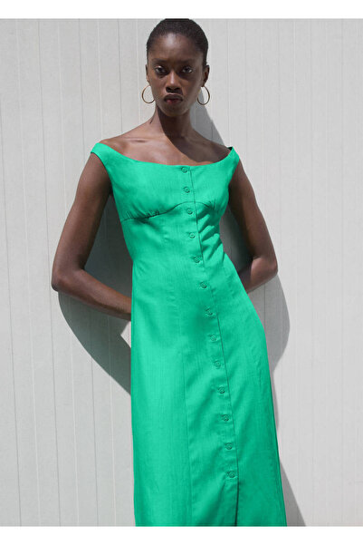 MANGO Woman Buttoned Linen Blend Dress