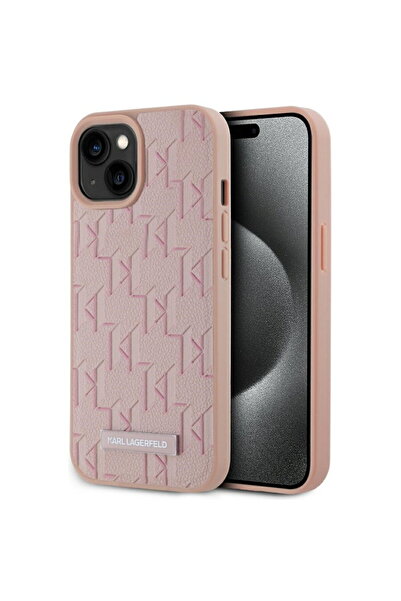 Karl Lagerfeld Husă iPhone 15 - Piele MagSafe (KLHMP15SPKHPORPP) - Roz cu șta...