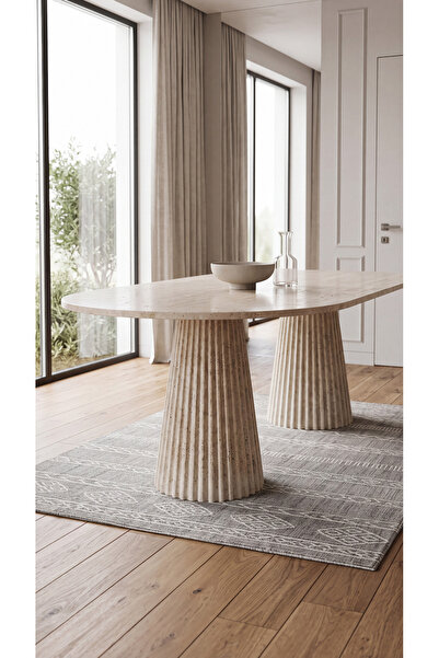 MIARIK DESIGN Tirtoku-Traverten Mermer Yemek Masası