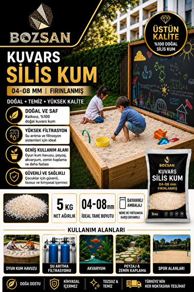 Bozsan 5 Kg 04-08 mm Silis Krem Renk Kumsal Kumu, Bitki Marimo Teraryum Kumu, Akvaryum Kumu, Deniz Plaj Kumu, Oyun Alan Kumu 5 Kg