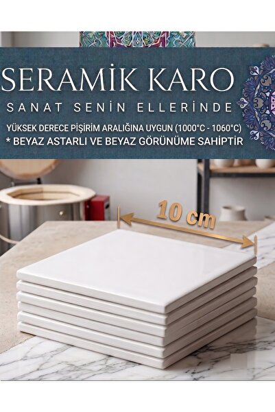 mor kedi 6'lı Set 10x10 cm Ham SERAMİK Karo Bisküvisi (Astarlı Beyaz 1000-106...