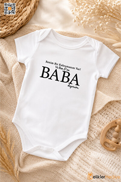 ÇELİKLER HEDİYE Babalar Gününe Özel Unisex Bebek Baba Baskılı %100 Pamuklu Çı...