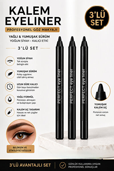 Lesvip's 3 adet Ultra black yağlı yumuşak sürüm siyah göz kalemi