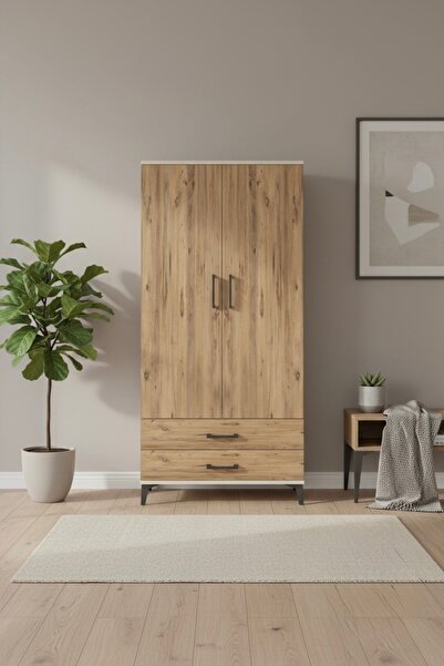 mobihobi Silva 4 Raflı 2 Çekmeceli 2 Kapaklı Dolap: 88x30x182 Aytaşı-Çam - Ki...