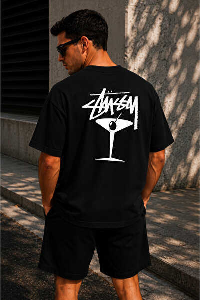THE RULE Unisex Stüssy Martini Printed Oversize 100% Cotton Wide Cut Textured...
