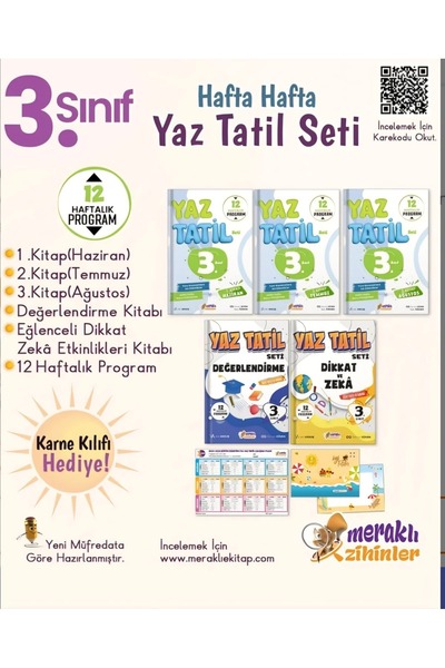 meraklı zihinler 3.SINIF HAFTA HAFTA YAZ TATİL SETİ (KARNE KILIFI HEDİYELİ)