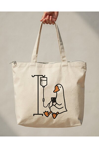 buzagi tasarım ürünleri Goose Zippered Lined Gusseted Canvas Bag 35 X 40 cm