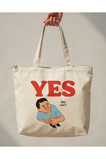 buzagi tasarım ürünleri Yes You Can'T Zippered Lined Gusseted Canvas Bag 35 X...