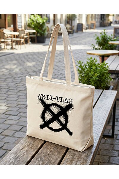 buzagi tasarım ürünleri Anti-Flag Zippered Lined Gusseted Canvas Bag 35 X 40 cm