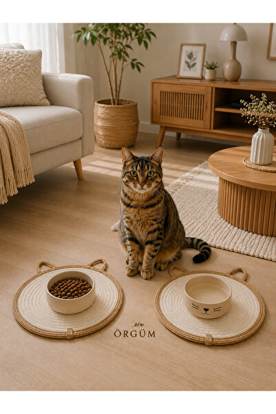 ÖRGÜM Kedi Mama Paspası 2'Li Kedi Servis Altığı 32x32 cm