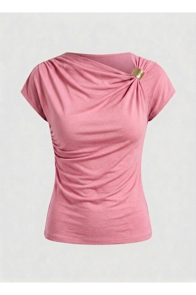 Moda Lounge Drawstring Shoulder Buckle Detailed Blouse Sendy Fabric