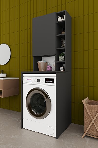 asratrend Lüks Dolaplı Çamaşır Makinesi Dolabı %100 MDF Raflı Kapaklı Çok Ama...