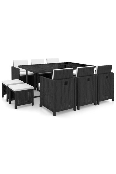 Concept Set mobilier de exterior cu perne, 11 piese, negru, poliratan
