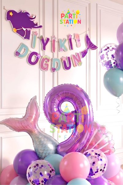 Parti Station Purple Number Balloon Mermaid Concept Party 9 Years Old Balloon...