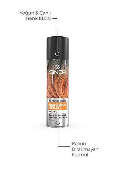 Sinep Renkli Saç Spreyi Turuncu 150 ml