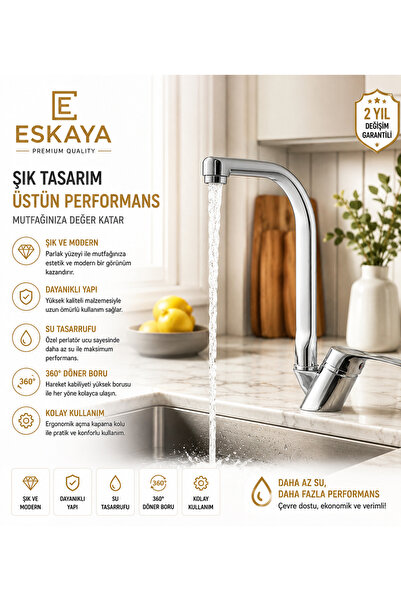ESHOME صنبور مطبخ فاخر بتصميم أنبوبي أنيق مع مدخل مزدوج للماء الساخن والبارد
