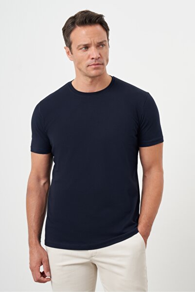 Morven Tricou pentru bărbați, albastru bleumarin, cu decolteu de bază, cu pot...