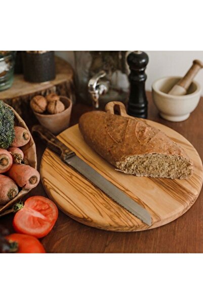 F&S WoodArt لوح تقطيع من خشب الزيتون الطبيعي للبيتزا والجبن مع مقبض دائري 30 سم