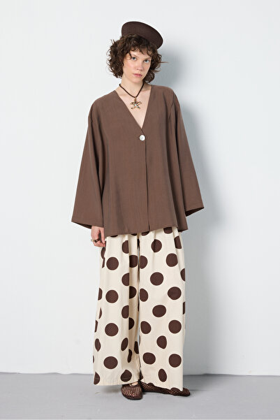 minaaise Kadın Kahve Premium Kumaş Oversize kimono 31099
