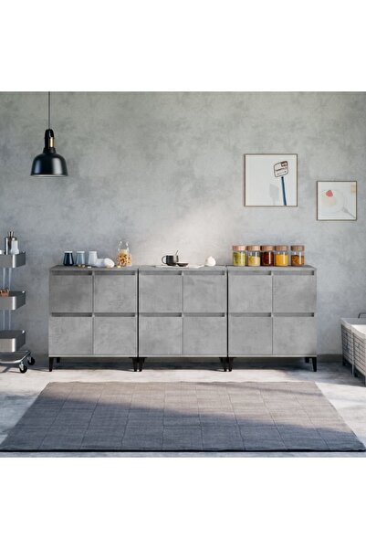 Concept Servante, 3 buc, gri beton, 60x35x70 cm, lemn prelucrat