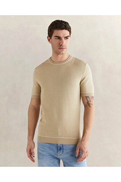 Gant Erkek Bej Regular Fit Bisiklet Yaka Kazak