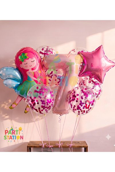 Parti Station Fairy Girl Star 7 Year Old Balloon Set Bunch of Balloon Foil Se...