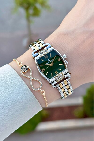 Daniel Klein Women's Wristwatch with Green Dial, Gold Gray Color Band, 24 Mm,...