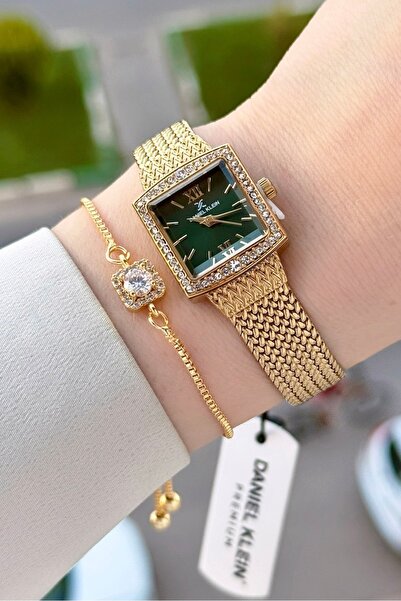 Daniel Klein Kadranı Yeşil Kordonu Gold Renk Hediye Paketli 20,5 Mm Kadın Kol...
