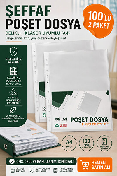 ANI OFİS KIRTASİYE A K أكياس ملفات شفافة 100 قطعة - عبوتان - مثقوبة، متوافقة ...