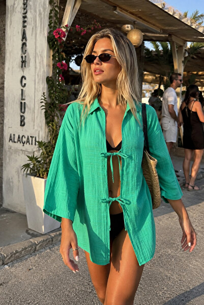 armonika Kadın Açık Yeşil Gömlek Yakalı Önden Bağcıklı Kimono Gömlek ARM-25K0...
