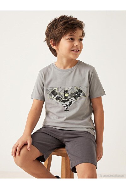 Batman Baskılı 10-13 Yaş Tişört - Gri