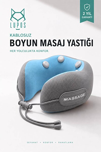 Lupos Masaj Yapan Seyahat Yastığı Isı Destekli Şarjlı Mikrofiber
