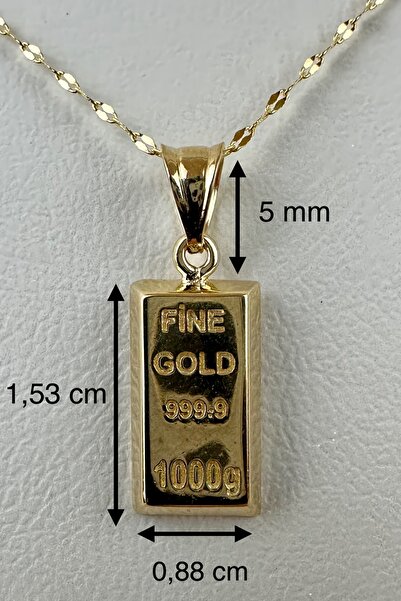 K KRAFTIVA JEWELRY 14 Ayar Altın Aynalı Zincir Külçe Kolye