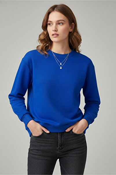 TOFİSA Kadın Bisiklet Yaka Oversize Sweatshirt - 27955-SAKS