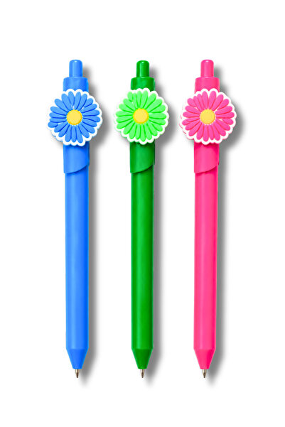 excarpin Green Blue Pink Floral Patterned 3-Piece Pen Set