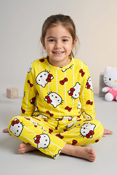 TOFİSA Set de pijamale din piele intoarsa cu imprimeu Sari Cat pentru fete - ...