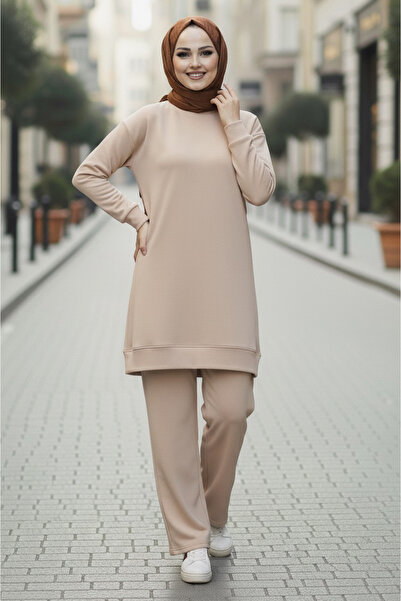 TOFİSA Tunik Pantolon Modal İkİli Takım - 28004-KREM