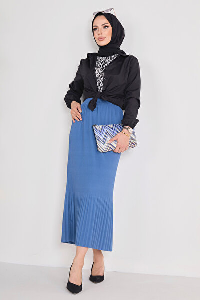 TOFİSA Pleated Skirt Indigo - 23027
