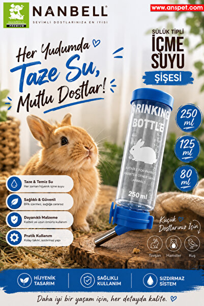 Ans Papağanlar Tavşanlar Ve Diğer Küçük Hayvanlar İçin Suluk 75 Ml (Mavi)
